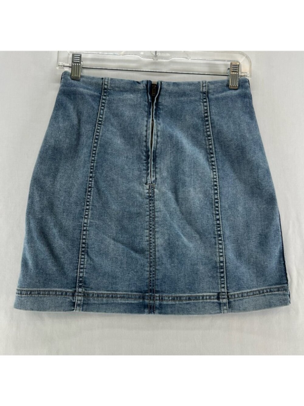 Free People Modern Femme Denim Mini Skirt Womens 6 Seamed High Rise Stretch Blue - Picture 2 of 12